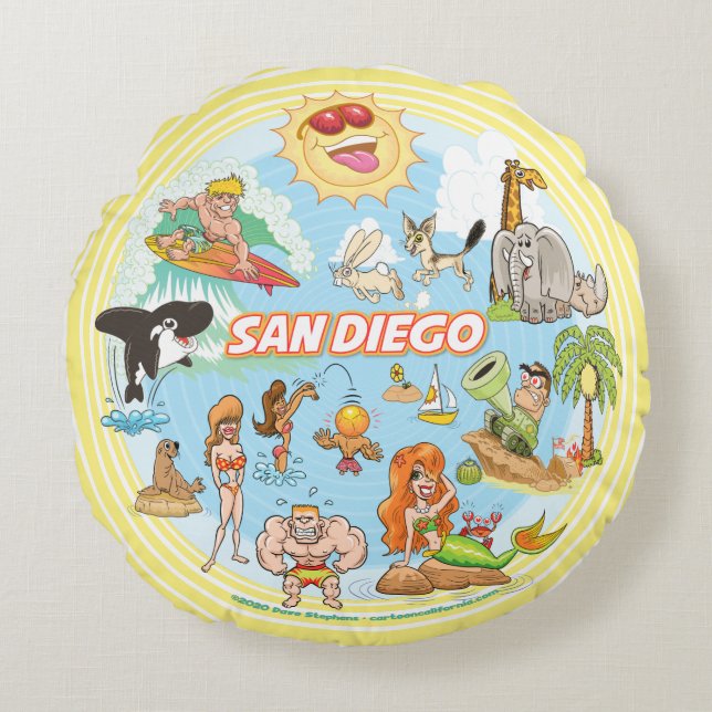San Diego Beach Life Round Pillow (Front)