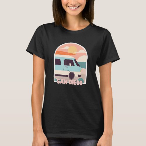 San Diego Beach Retro Pastel Colors Sun  Surfing  T_Shirt