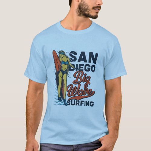 San DIego Big Wave Surfing Vintage Surf Design T_Shirt