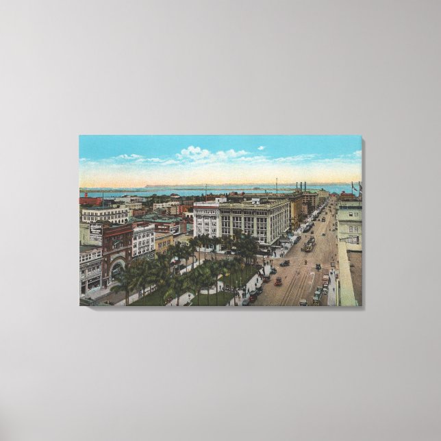 San Diego, CA - Bird's Eye View of Downtown Canvas Print (Front)