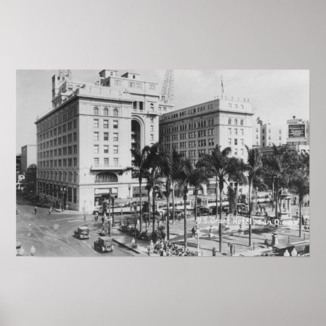 San Diego, CA City View of US Grant Hotel Poster (Front)