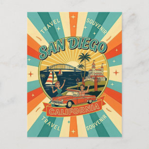 San Diego, CA Retro 1950s Travel Postcard