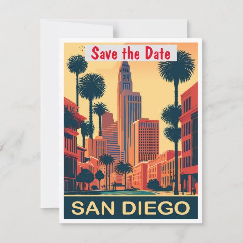 San Diego CA Save the Date Vintage Postcard
