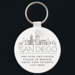 San Diego, CA Stylized Skyline | Custom Slogan Keychain<br><div class="desc">A unique key chain representing the beautiful city of San Diego,  California.  
This keychain features a stylized illustration of the city's unique skyline with its name underneath.
Underneath the city name is a spot for your unique slogan or statement about your favorite city.</div>