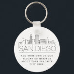San Diego, CA Stylized Skyline | Custom Slogan Keychain<br><div class="desc">A unique key chain representing the beautiful city of San Diego,  California.  
This keychain features a stylized illustration of the city's unique skyline with its name underneath.
Underneath the city name is a spot for your unique slogan or statement about your favorite city.</div>