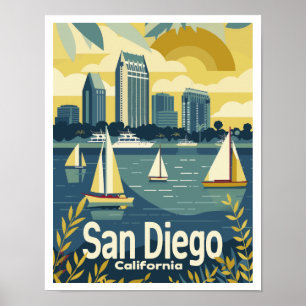 San Diego CA - View Across the Bay Vintage Travel Poster