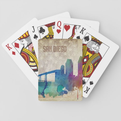 San Diego CA  Watercolor City Skyline Poker Cards