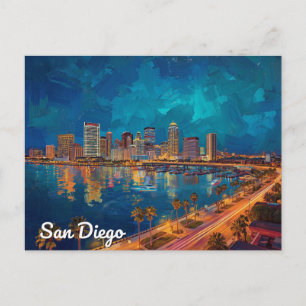 San Diego CA Waterfront City Art Postcard
