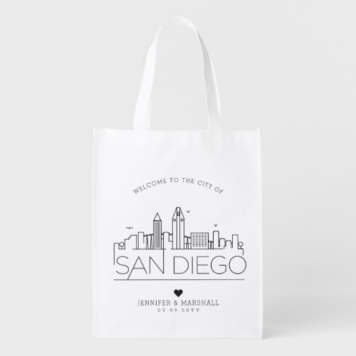 San Diego Cali  Wedding  Stylized Skyline Grocery Bag