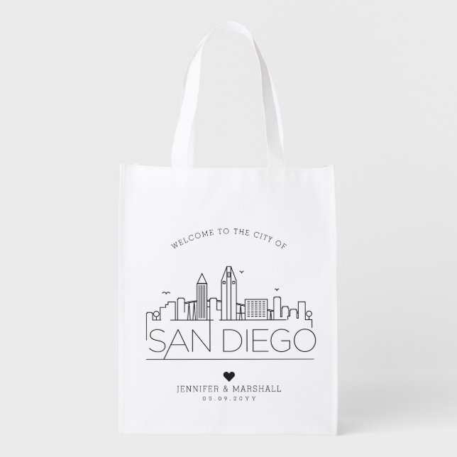 San Diego, Cali  Wedding | Stylized Skyline Grocery Bag (Front)