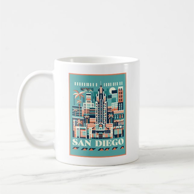 San Diego California Art Deco Coffee Mug (Left)