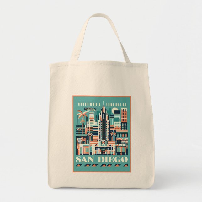 San Diego California Art Deco Tote Bag (Front)