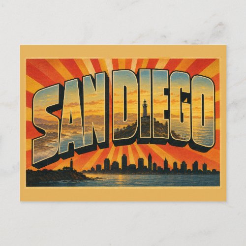 San Diego California Bay Lighthouse Coast Art Postcard