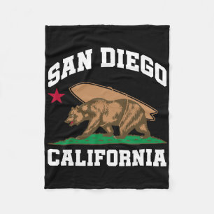 San Diego California Bear Surfing Surfer Fleece Blanket