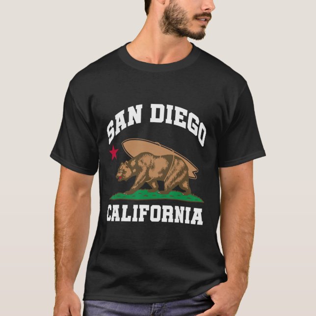 San Diego California Bear Surfing Surfer  T-Shirt (Front)