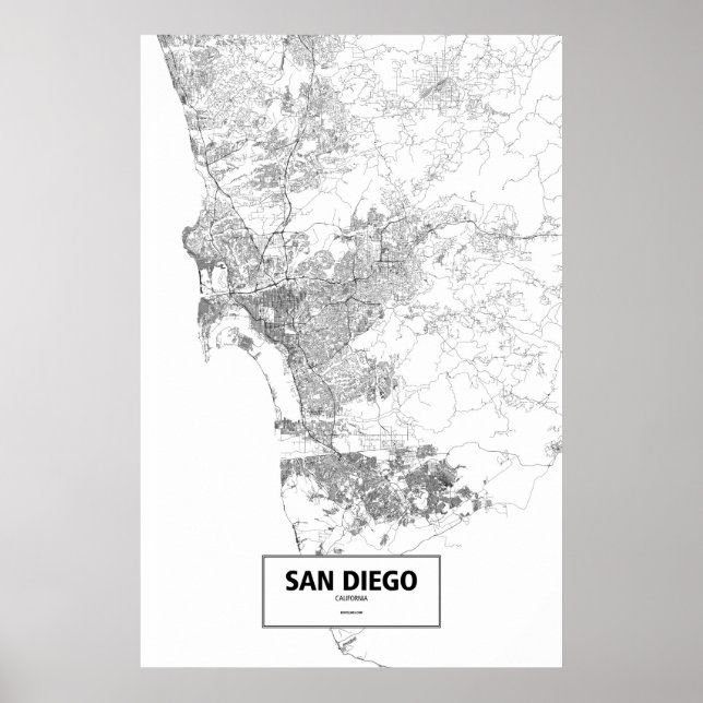 San Diego, California (black on white) Poster (Front)