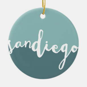 San Diego, California Blue Calligraphy Ombre Ceramic Ornament