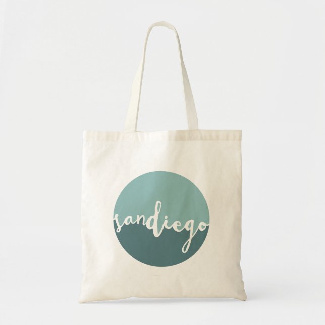 San Diego, California | Blue Calligraphy Ombre Tote Bag (Front)