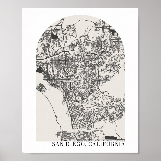 San Diego California Boho Minimal Arch Street Map Poster (Front)