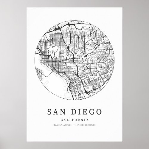 San Diego California City Map Poster