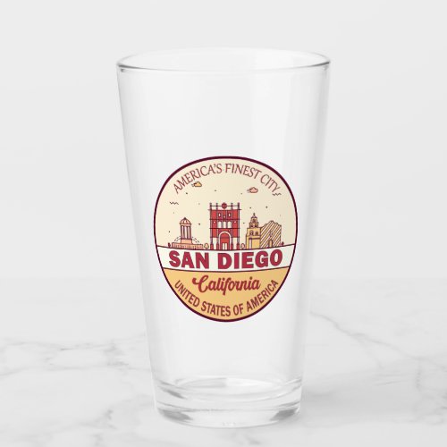 San Diego California City Skyline Emblem Glass