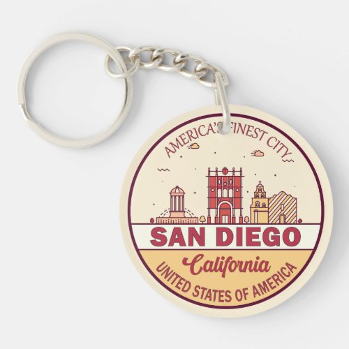 San Diego California City Skyline Emblem Keychain