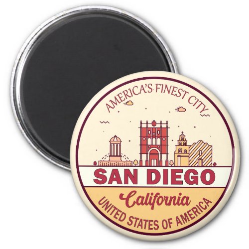 San Diego California City Skyline Emblem Magnet