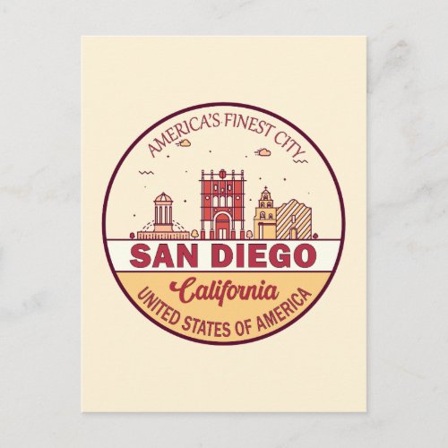 San Diego California City Skyline Emblem Postcard