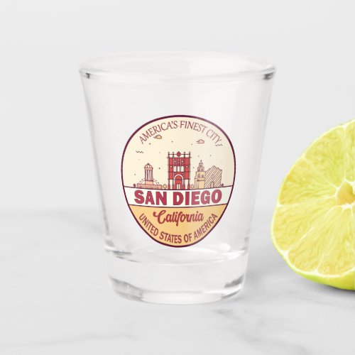 San Diego California City Skyline Emblem Shot Glass