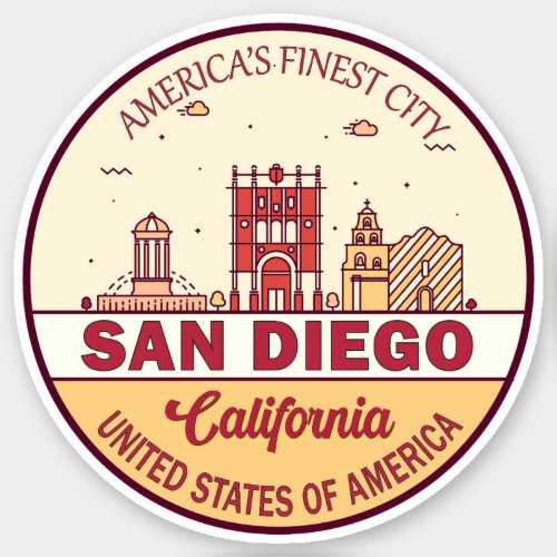 San Diego California City Skyline Emblem Sticker