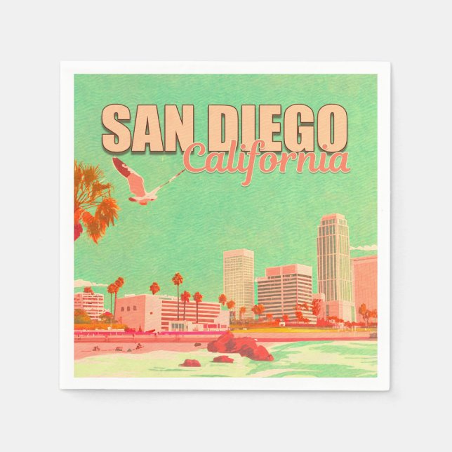 San Diego California Downtown Souvenirs 1950s Napkins (Front)