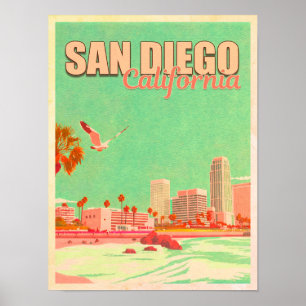 San Diego California Downtown Souvenirs 1950s Poster