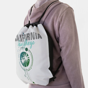 San Diego California Geometric Palms Drawstring Bag