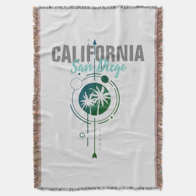 San Diego California Geometric Palms Throw Blanket (Front Vertical)