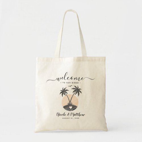 San Diego California Minimalist Palm trees Wedding Tote Bag