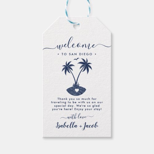 San Diego California Navy Blue Palm Tree Wedding Gift Tags