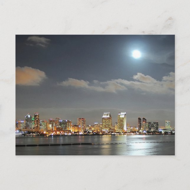 San Diego California Night Evening Moon City Holiday Postcard (Front)