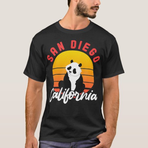 San Diego California Panda Bear Sunset Retro  T_Shirt