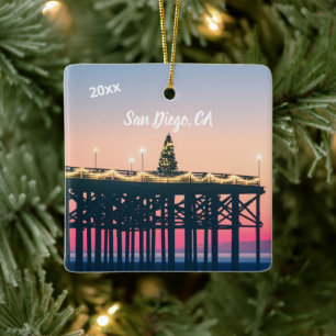 San Diego California Pink Blue memory message foto Ceramic Ornament