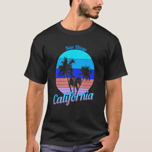 San Diego California Retro Palm Trees Beach Summer T_Shirt
