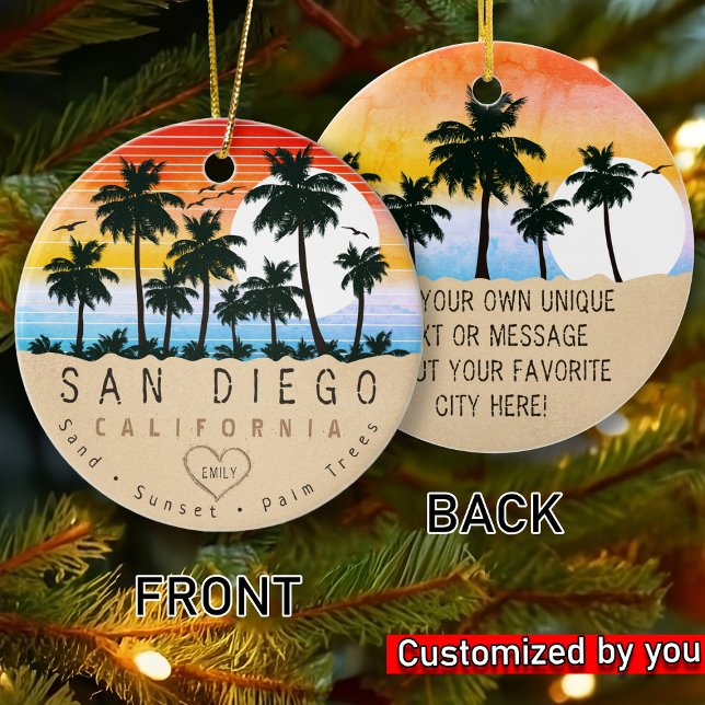 San Diego California Retro Sunset Palm tree 60s Ceramic Ornament (Creator Uploaded)