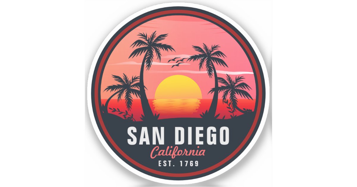San Diego California Retro Sunset Souvenirs 60s Sticker | Zazzle