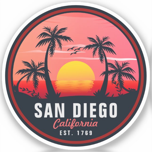 San Diego California Retro Sunset Souvenirs 60s Sticker (Front)