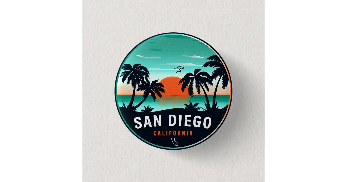 San Diego California Retro Sunset Souvenirs 80s Button | Zazzle