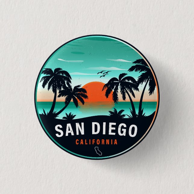 San Diego California Retro Sunset Souvenirs 80s Button (Front)