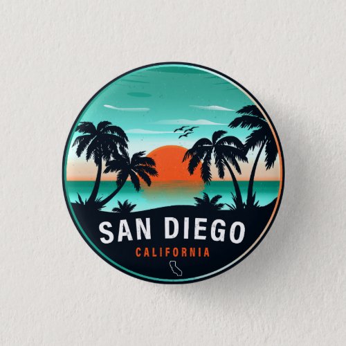 San Diego California Retro Sunset Souvenirs 80s Button