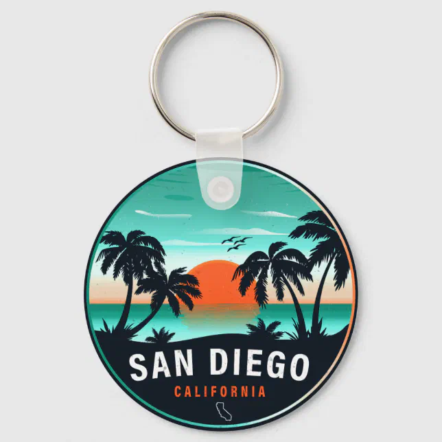San Diego California Retro Sunset Souvenirs 80s Keychain | Zazzle