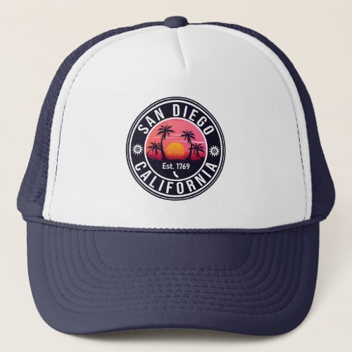 San Diego California Retro Sunset Souvenirs 80s Trucker Hat