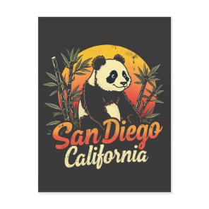 San Diego California Retro Sunset Vintage Panda Announcement Postcard