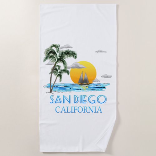 San Diego California Sailing Beach Towel